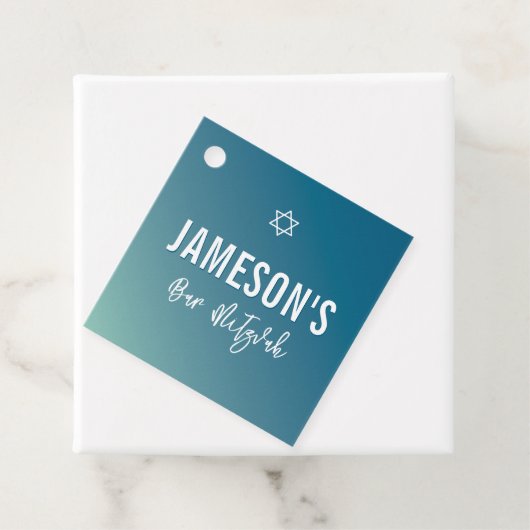 Étiquettes Cadeau BAR MITZVAH moderne étoile bleu menthe dégradé (En situation)