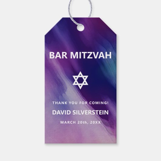 Étiquettes-cadeau Bar Mitzvah moderne violet bleu étoile David hébre (Devant)
