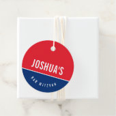 Étiquettes Cadeau BAR MITZVAH simple moderne bleu rouge football (En situation)