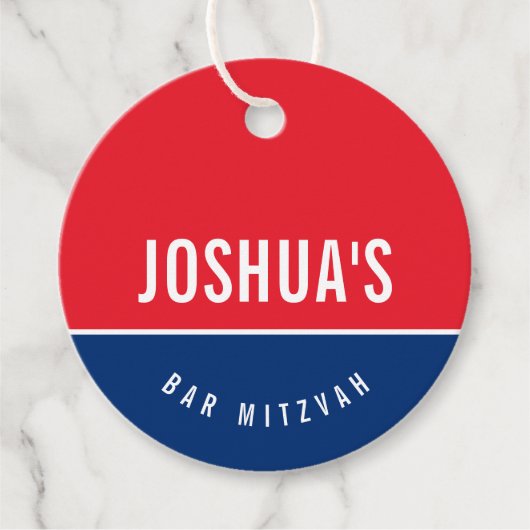 Étiquettes Cadeau BAR MITZVAH simple moderne bleu rouge football (Devant)