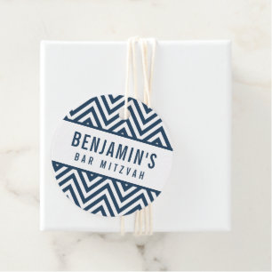 Étiquettes Cadeau BAR MITZVAH simple moderne bloc chevron marine ble