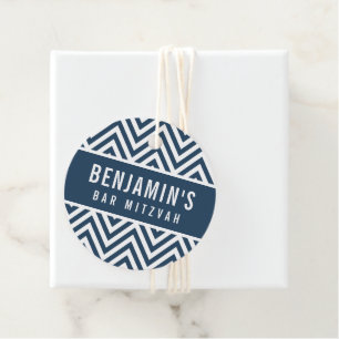 Étiquettes Cadeau BAR MITZVAH simple moderne bloc chevron marine ble