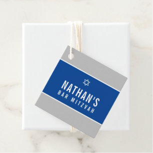 Étiquettes Cadeau BAR MITZVAH simple moderne géométrique gris bleu