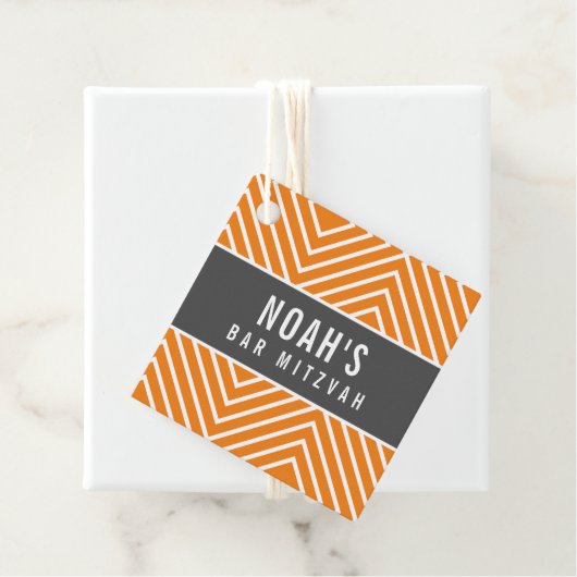 Étiquettes Cadeau BAR MITZVAH simple moderne géométrique gris orange (En situation)