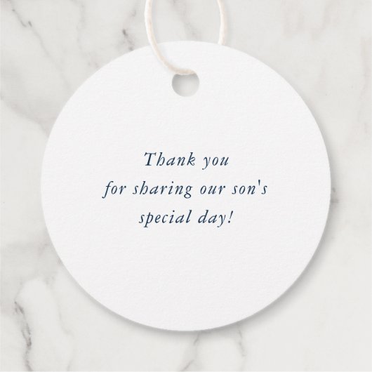 Étiquettes Cadeau BAR MITZVAH simple moderne marine bleu rouge footb (Dos)