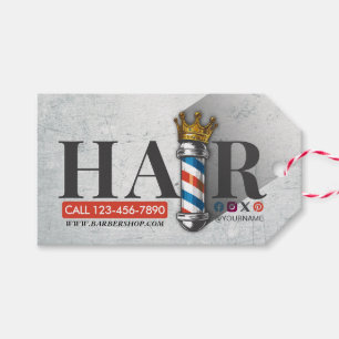 Étiquettes-cadeau Barber Hair Shop King Crown Barber Pole Hair Salon
