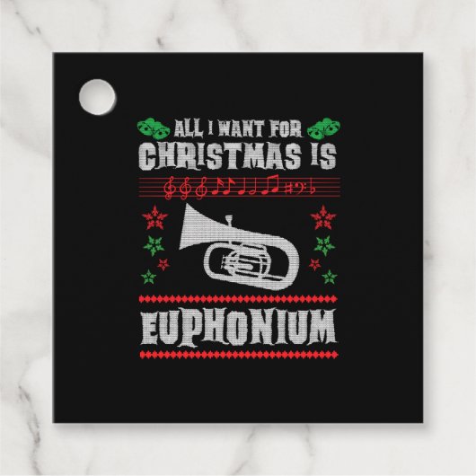 Étiquettes Cadeau Baritone Euphonium laide style pull de Noël (Devant)
