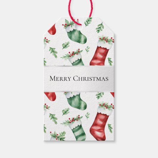 Étiquettes-cadeau Bas rouges verts de Noël (Devant)