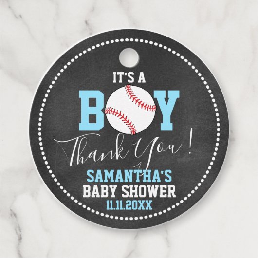 Étiquettes Cadeau BASEBALL Thème Baby shower Chalkboard Blue Boy (Devant)