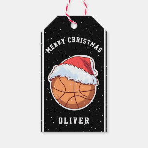 Étiquettes-cadeau Basket Ball Santa Chapeau Nom Joyeux Noël