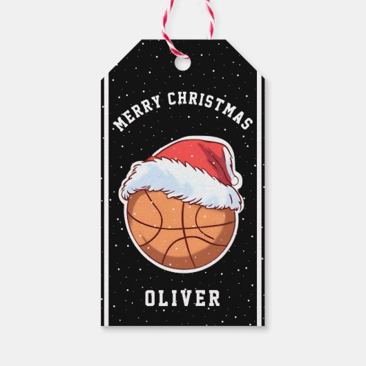 Étiquettes-cadeau Basket Ball Santa Chapeau Nom Joyeux Noël (Dos)
