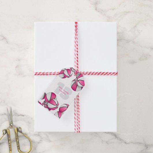 Étiquettes-cadeau basket blanc rose filles fête d'anniversaire (Avec de la ficelle)
