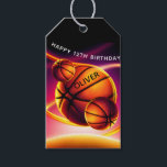 Étiquettes-cadeau Basketball Ball Sports Joyeux anniversaire<br><div class="desc">Basketball Personnalisé Ball Vivid Sports Heureux Anniversaire Tags cadeaux. Ce design moderne a un ballon de basket sur un arrière - plan vivant et dynamique. Le thème du basket le rend parfait pour l'anniversaire d'un fan de basket. Ajoutez votre nom et votre âge.</div>