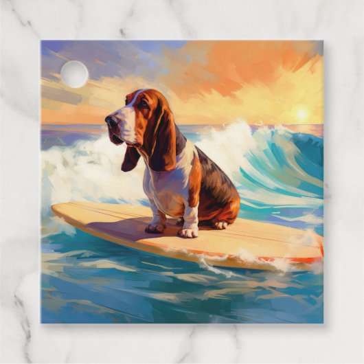 Étiquettes Cadeau Basset Hound Beach Surf Peinture (Devant)