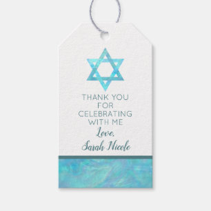 Étiquettes-cadeau Bat mitzvah Bleu Opal Magen David Merci
