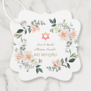 Étiquettes Cadeau Bat mitzvah de Fleurs blanches brillantes