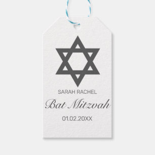 Étiquettes-cadeau Bat mitzvah minimaliste blanc moderne