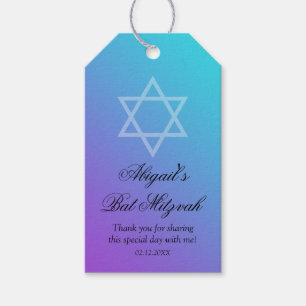 Étiquettes-cadeau Bat mitzvah pourpre turquoise d'étoile de David