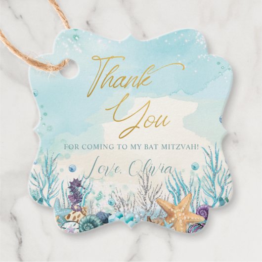 Étiquettes Cadeau Bat mitzvah Sous la mer Beach Océan Anniversaire (Devant)