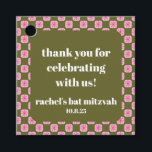 Étiquettes Cadeau Bat mitzvah vert rose rétro en carton fleuri<br><div class="desc">Tags de remerciement Retro Floral Pink and Green Bat mitzvah personnalisés</div>
