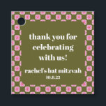 Étiquettes Cadeau Bat mitzvah vert rose rétro en carton fleuri<br><div class="desc">Tags de remerciement Retro Floral Pink and Green Bat mitzvah personnalisés</div>