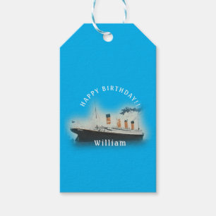 Étiquettes-cadeau Bateau Titanic Blue Birthday White Star Line