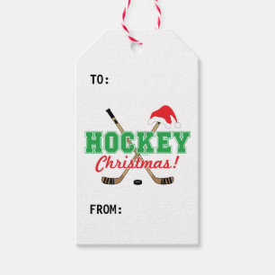 Étiquettes-cadeau Bâtons de hockey de Noël de hockey Santa Hat