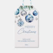Étiquettes-cadeau Baubles bleu argent métallique de Noël (Devant)