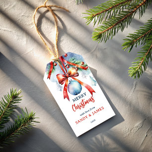 Étiquettes-cadeau Baubles de Noël rouge coquette arc personnalisée