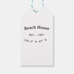 Étiquettes-cadeau Beach house et. Date année coordonnées personnalis