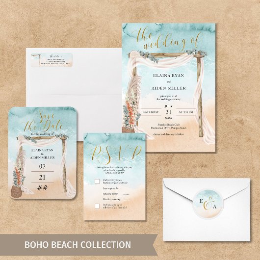 Étiquettes-cadeau Beach Watercolor Destination Mariage Merci