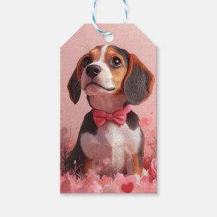 Étiquettes-cadeau Beagle avec des roses - Saint-Valentin