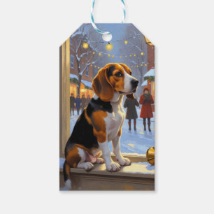 Étiquettes-cadeau Béagle avec lumières de Noël festive
