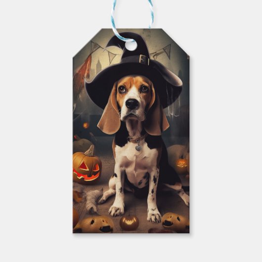 Étiquettes-cadeau Beagle Citrouille Halloween effroi (Devant)