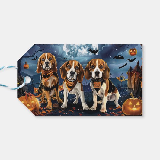 Étiquettes-cadeau Beagle Halloween Éffrayant (Dos Horizontal)