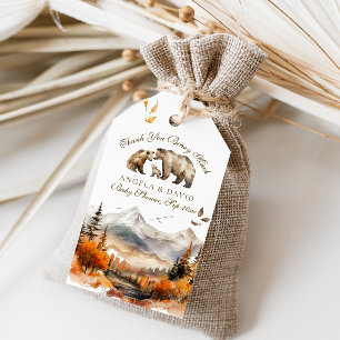 Étiquettes-cadeau Bear Adventure Fall Mountain Neutral Baby shower