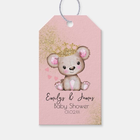 Étiquettes-cadeau Bear Baby shower Princess Sparkly Rose B (Devant)
