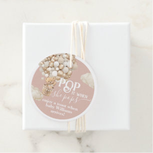 Étiquettes Cadeau Bear Balloon neutre Baby Girl Douche prêt à pop