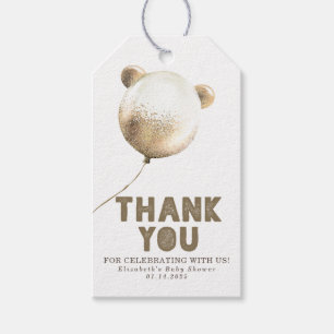Étiquettes-cadeau Bear Balloon Or et Merci Brown
