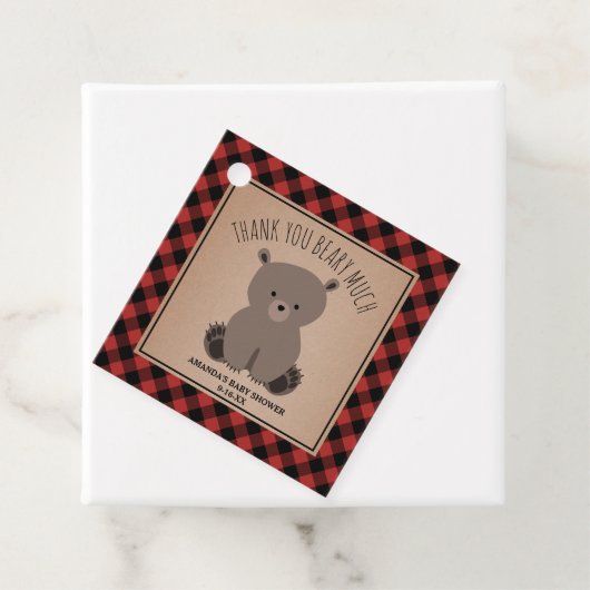 Étiquettes Cadeau Bear Cub Lumberjack Plaid Baby shower (En situation)