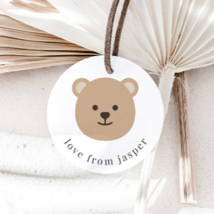 Étiquettes Cadeau Bear Face Merci Classic Round Sticker