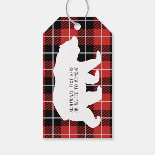 Étiquettes-cadeau Bear Flannel Plaid Motif Anniversaire (Dos)
