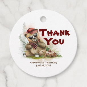 Étiquettes Cadeau Bear Lumberjack mignonne Merci d'anniversaire