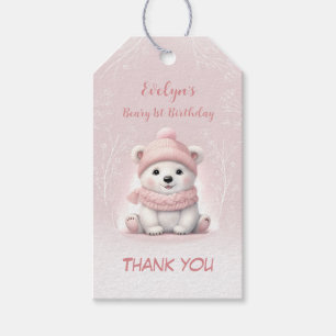 Étiquettes-cadeau Beary d'hiver 1er anniversaire Ours rose