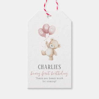 Étiquettes-cadeau Beary First Pink 1st Birthday Teddy Favor Tag