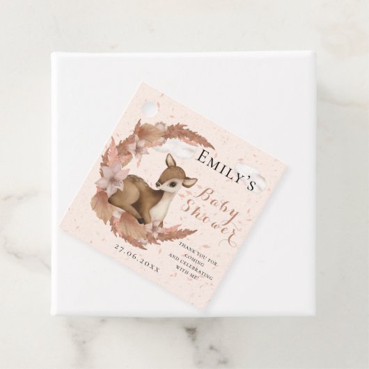 Étiquettes Cadeau Beau Bambi & Fleurs Baby shower rose pastel (En situation)