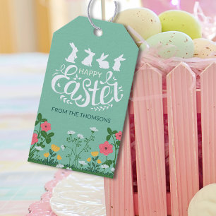 Étiquettes-cadeau Beau Blanc Vert Printemps Fleur sauvage Joyeux Pâq