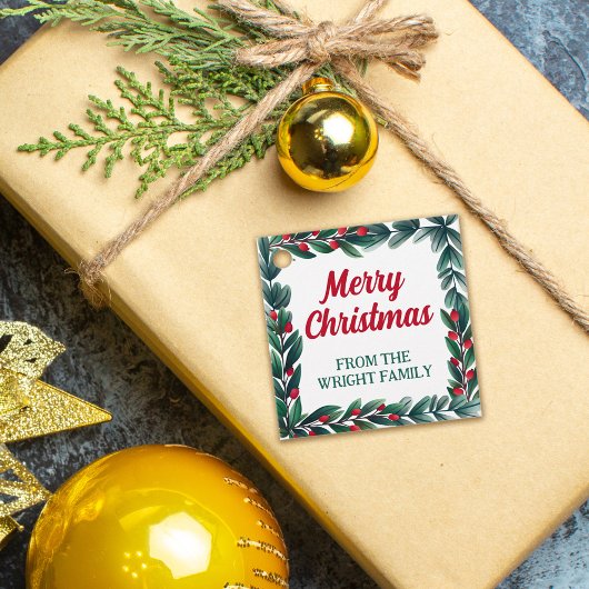 Étiquettes Cadeau Beau cadre de verdure Joyeux Noël de