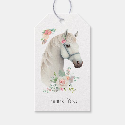 Étiquettes-cadeau Beau Cheval Blanc Boho Merci Floral (Devant)