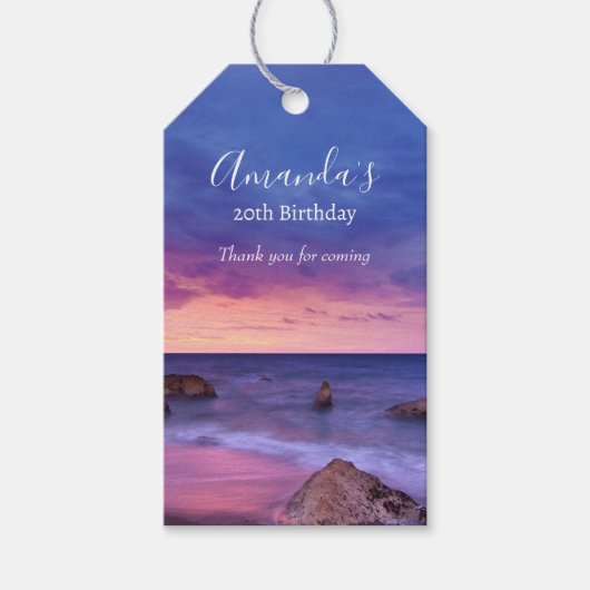 Étiquettes-cadeau Beau coucher de soleil Merci photo côtière (Devant)